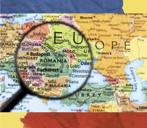 Romanian flag and Europe Map