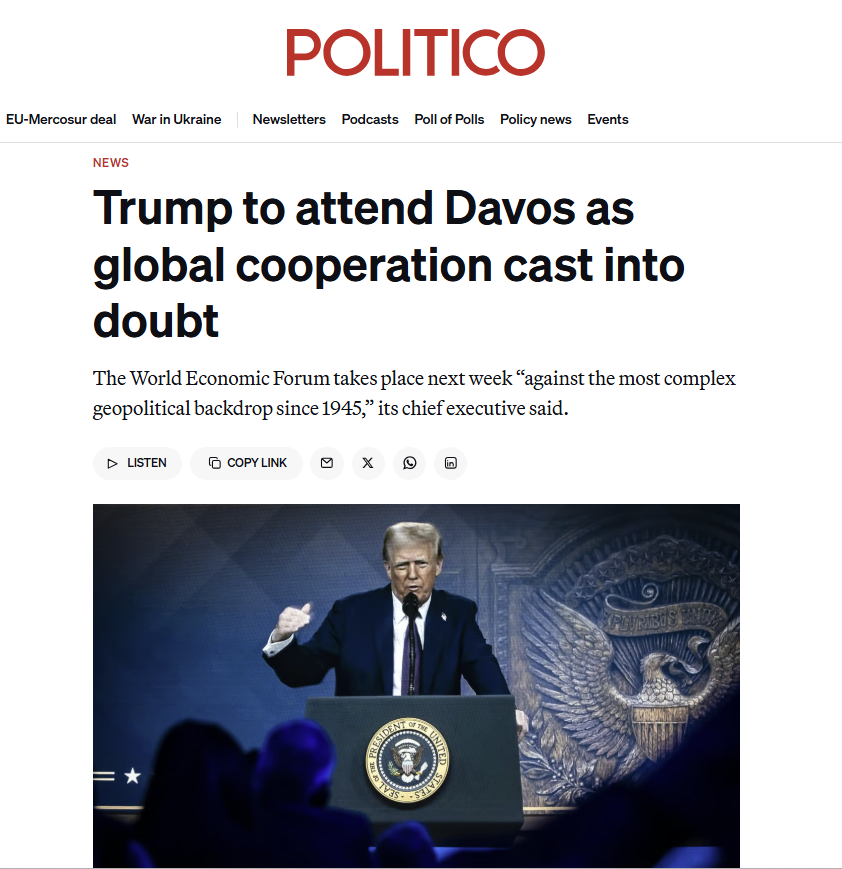 Politico Title Donald Trump at Davos 2026